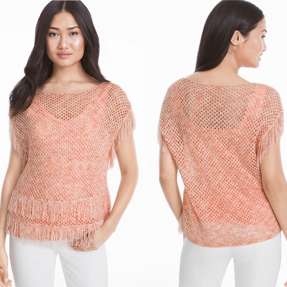 White House Black Market Pink/Peach Fringe Sweater Top Size M